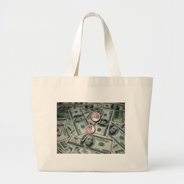 Spread of Money & Two Cents Large Tote Bag (Front)