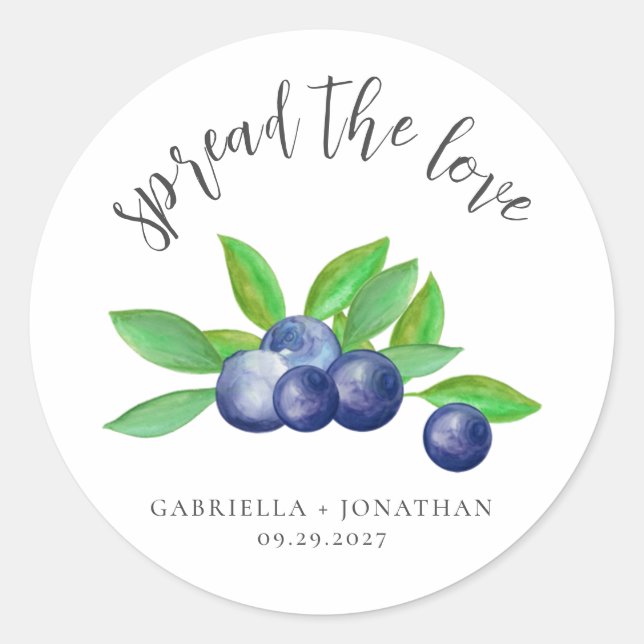 Spread The Love Blueberry Jam Wedding Favour Classic Round Sticker (Front)