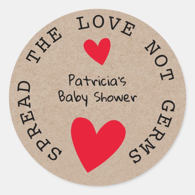 Spread The Love Kraft Paper Baby Shower Favours Classic Round Sticker (Front)