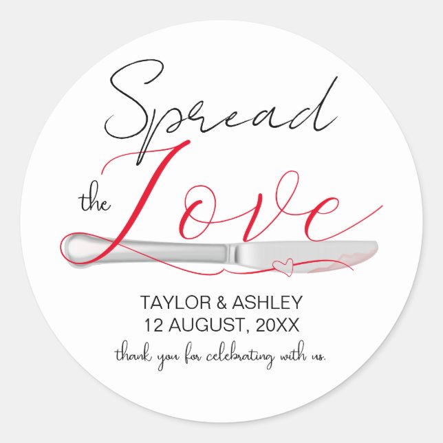Spread the Love Minimal Script Wedding Classic Round Sticker (Front)
