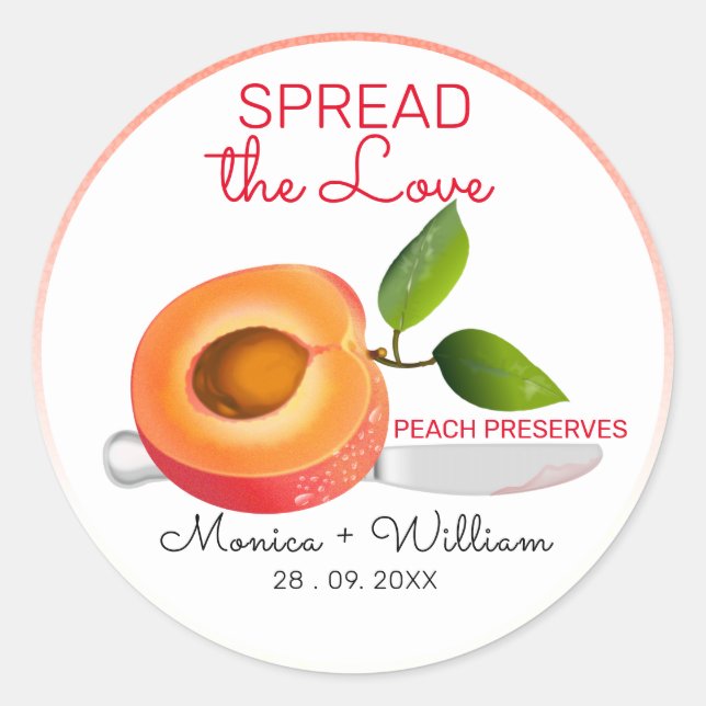 Spread the Love Peach Wedding Classic Round Sticker (Front)