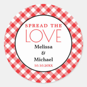 Spread The Love Red Gingham Wedding Favour Classic Round Sticker
