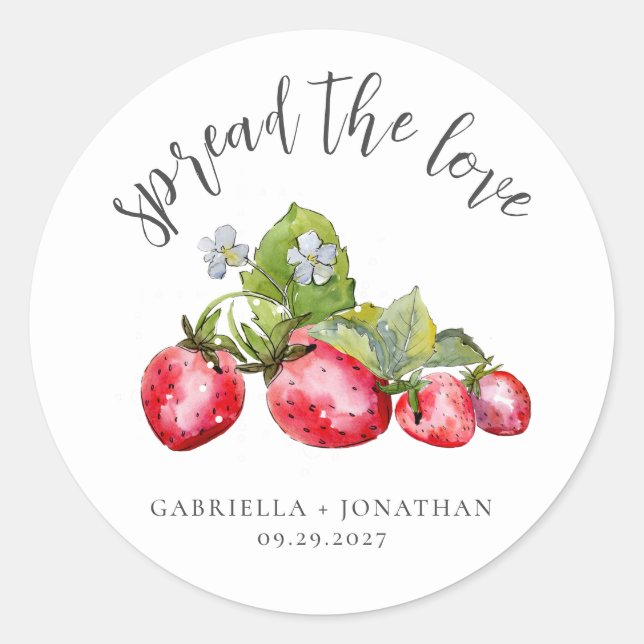 Spread The Love Strawberry Jam Wedding Favour Classic Round Sticker (Front)