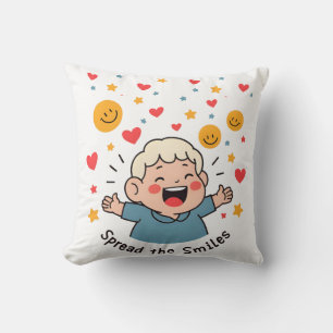 Spread the Smiles – Cute & Cheerful Doodle Cartoon Cushion