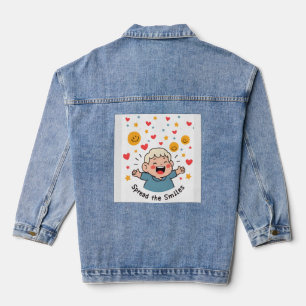 Spread the Smiles – Cute & Cheerful Doodle Cartoon Denim Jacket