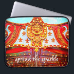 Spread the sparkle quote gold face carousel photo laptop sleeve<br><div class="desc">“Spread the sparkle”. You can almost feel the oom-pa-pa music, crashing symbols, and the up & down and round & round movement of the merry-go-round whenever you use this gold and red carousel face medallion close-up photo neoprene laptop sleeve. This laptop sleeve comes in three sizes: 15", 13", and 10”....</div>