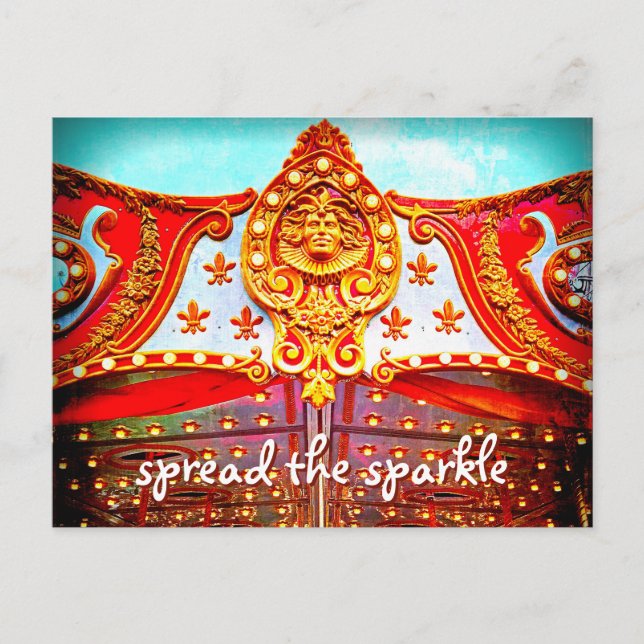 Spread the sparkle quote gold face carousel photo postcard (Front)