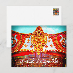 Spread the sparkle quote gold face carousel photo postcard
