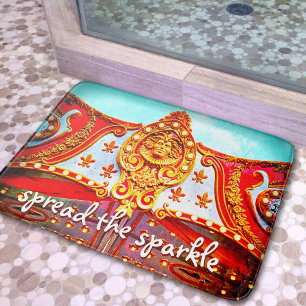 Spread the Sparkle Quote Red Gold Carousel Face Bath Mat
