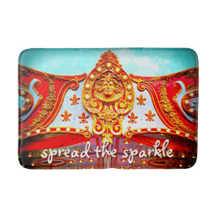 Spread the Sparkle Quote Red Gold Carousel Face Bath Mat