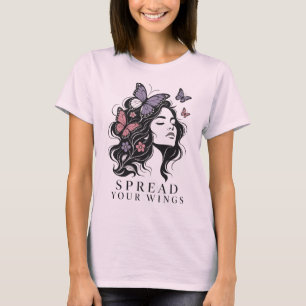 Spread Your Wings Butterfly Woman Floral Portrait T-Shirt