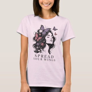 Spread Your Wings Butterfly Woman Floral Portrait T-Shirt