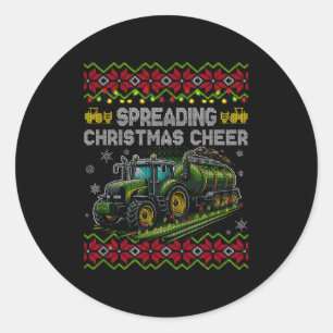 Spreading Christmas Cheer Farming Tractor Ugly Swe Classic Round Sticker