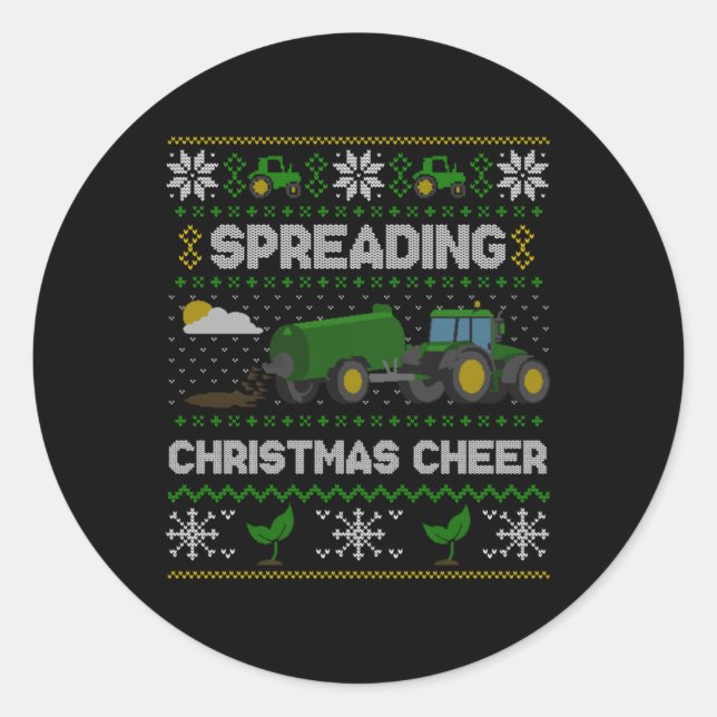 Spreading Christmas Cheer Farming Tractor Ugly Swe Classic Round Sticker (Front)