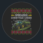 Spreading Christmas Cheer Farming Tractor Ugly Swe Classic Round Sticker<br><div class="desc">Spreading Christmas Cheer Farming Tractor Ugly Swea</div>