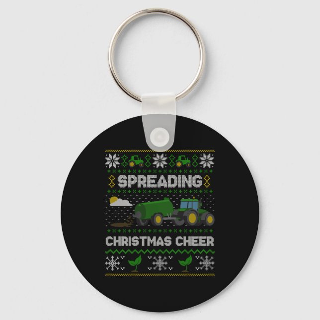 Spreading Christmas Cheer Farming Tractor Ugly Swe Key Ring (Front)