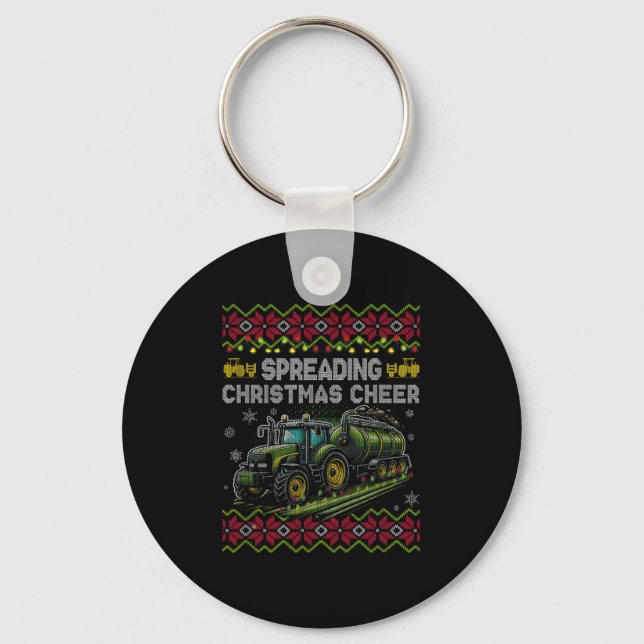 Spreading Christmas Cheer Farming Tractor Ugly Swe Key Ring (Front)
