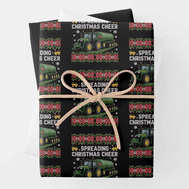 Spreading Xmas Cheer Farming Tractor Ugly Sweat Wrapping Paper Sheet (In situ)