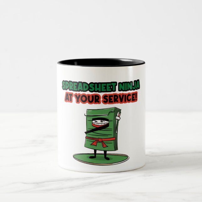 Spreadsheet ninja at your service! Funny Quote Two-Tone Coffee Mug (Center)