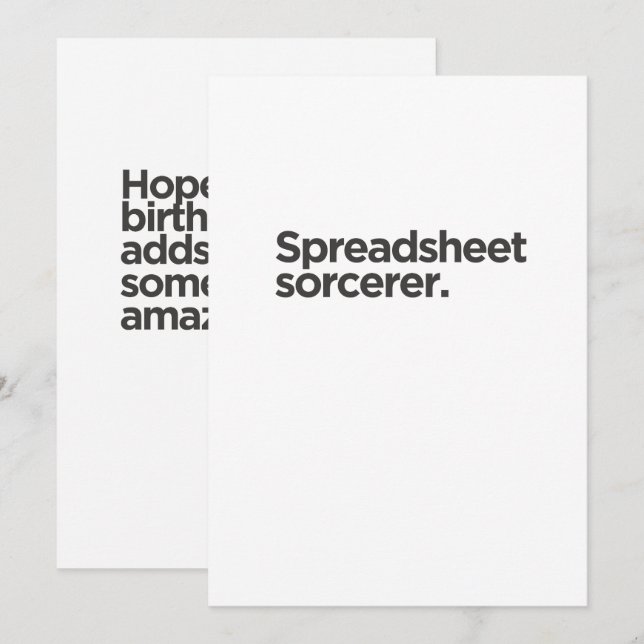 'Spreadsheet sorcerer.' Funny Coworker Birthday  Card (Front/Back)