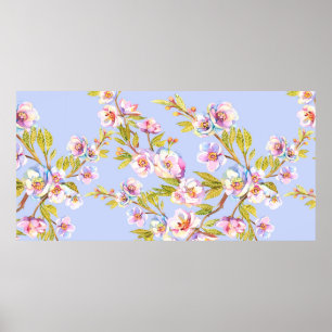 Sprigs of flowering apple or cherry trees on the b poster