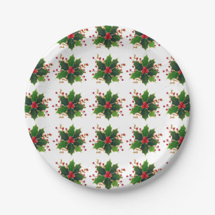 Sprigs of Holly  & Berries Christmas Paper Plates