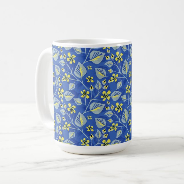 Sprigs with leaves and flowers. coffee mug (Front Left)