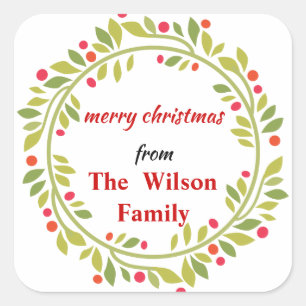 Sprigs Wreath Christmas Square Sticker