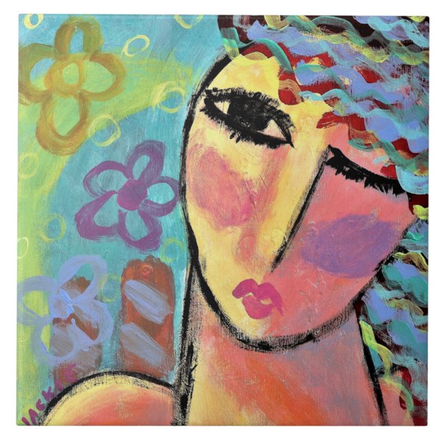 Spring Abstract Portrait of a Woman Tile (Front)