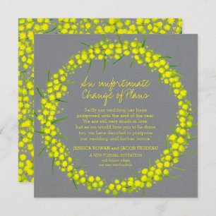Spring acacia yellow grey flower wreath change invitation