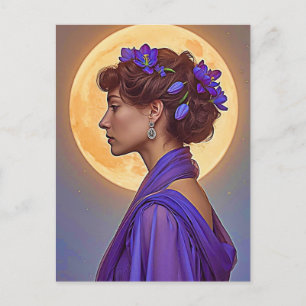 Spring Allegory -  woman with purple flowers  Postcard