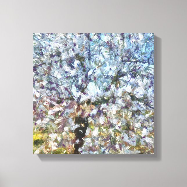 Spring Almond Blossom Pointillism Artwork Canvas Print (Front)