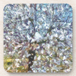 Spring Almond Blossom Pointillism Artwork Coaster