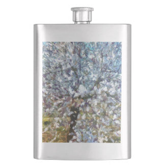 Spring Almond Blossom Pointillism Artwork Hip Flask