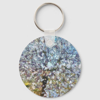 Spring Almond Blossom Pointillism Artwork Key Ring