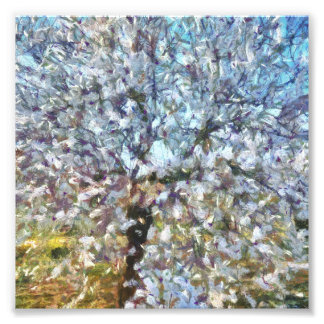 Spring Almond Blossom Pointillism Artwork Photo Print