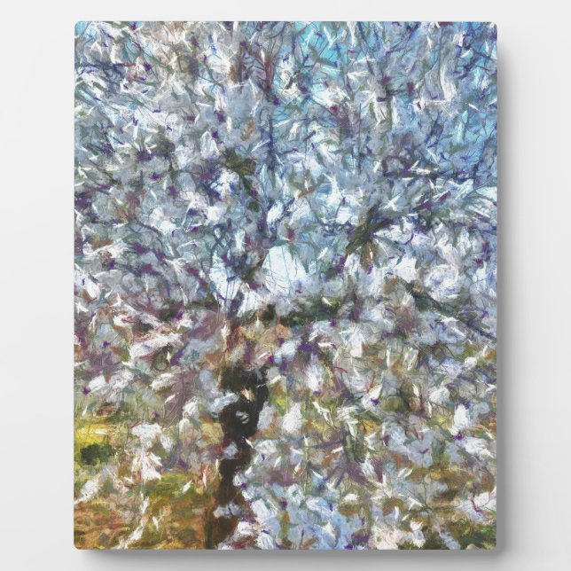 Spring Almond Blossom Pointillism Artwork Plaque (Front)