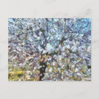 Spring Almond Blossom Pointillism Artwork Postcard