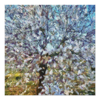 Spring Almond Blossom Pointillism Artwork Poster