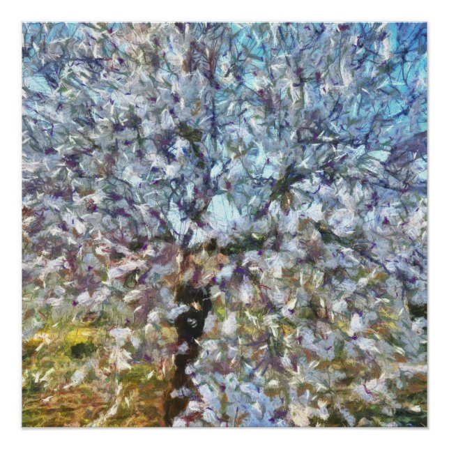 Spring Almond Blossom Pointillism Artwork Poster (Front)