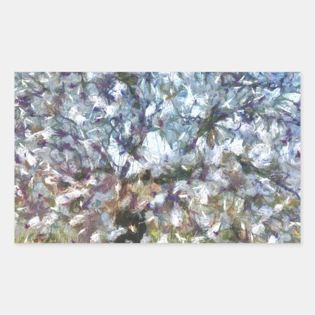 Spring Almond Blossom Pointillism Artwork Rectangular Sticker (Front)