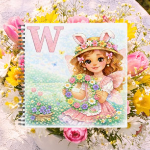Spring Alphabet Letter W Fairy Floral Wreath Notebook
