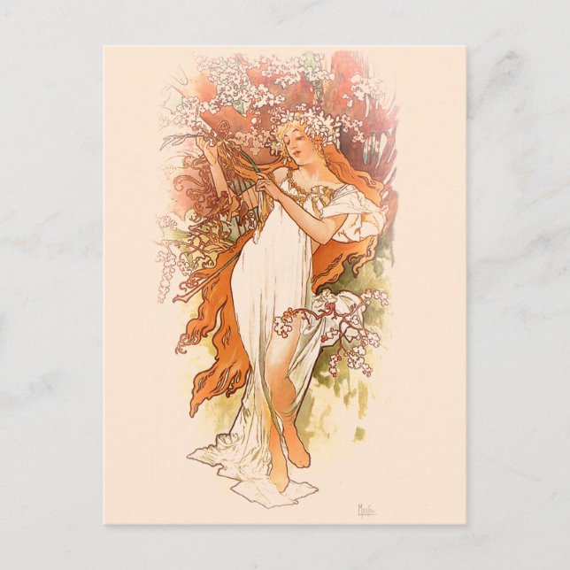 Spring - Alphonse Mucha Art Nouveau Postcard (Front)