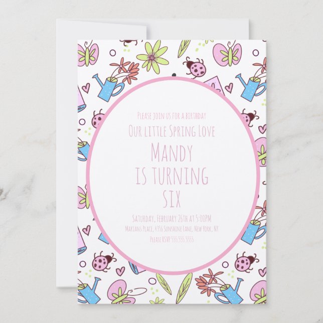 Spring and Books Birthday Party Invitation (Front)