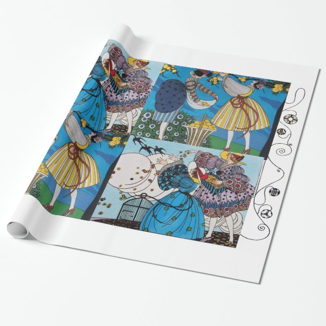 SPRING AND SUMMER ART DECO BEAUTY FASHION COSTUME WRAPPING PAPER (Unrolled)