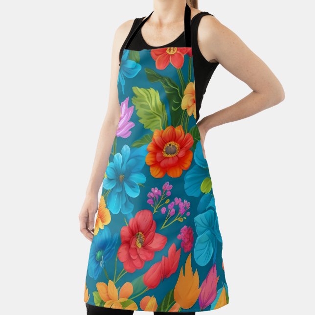 Spring and Summer Colorful Floral Pattern Apron (Insitu)