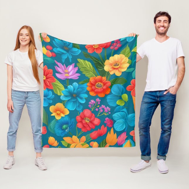 Spring and Summer Colourful Floral Pattern Fleece Blanket (In Situ)