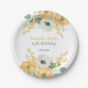 Spring Anemone Flower Orange & White Birthday Paper Plate