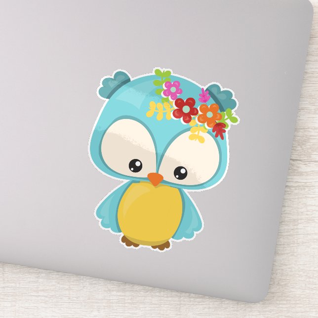 Spring Animals, Cute Owl, Little Owl, Flowers (Detail)