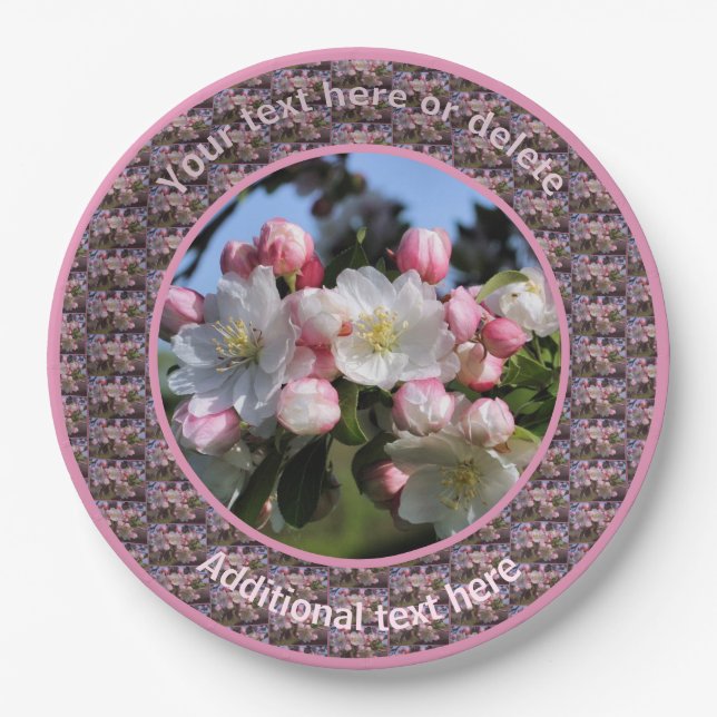 Spring Apple Blossoms Nature Personalised Party  Paper Plate (Front)